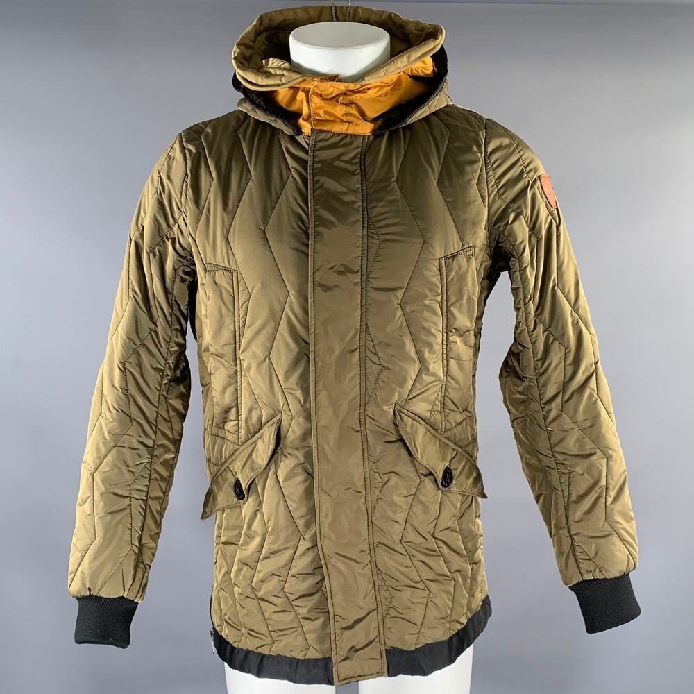 SCOTCH AND SODA Chest Size S Olive Orange & Black Quilted Nylon Parka Jacket